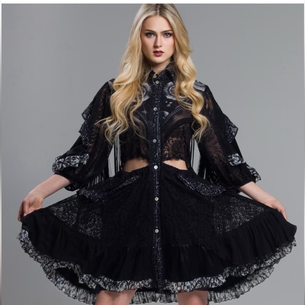 Black ruffle lace star moon eye dress mini